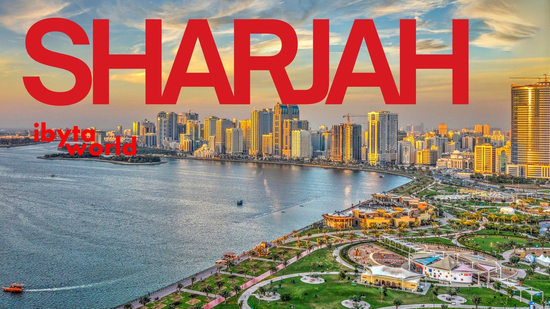 Sharjah — waterfront skyline at sunset